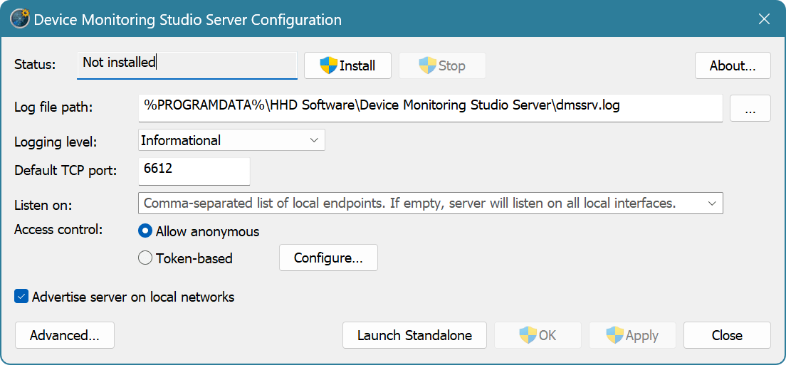 Device Monitoring Studio Server Configuration Utility