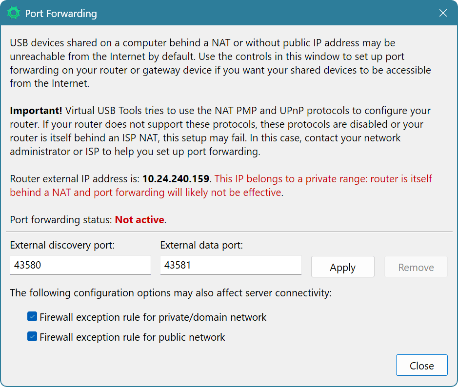 Port Forwarding Window Screenshot