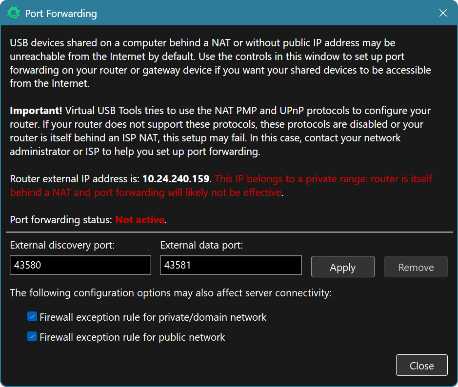 Port Forwarding Window Screenshot